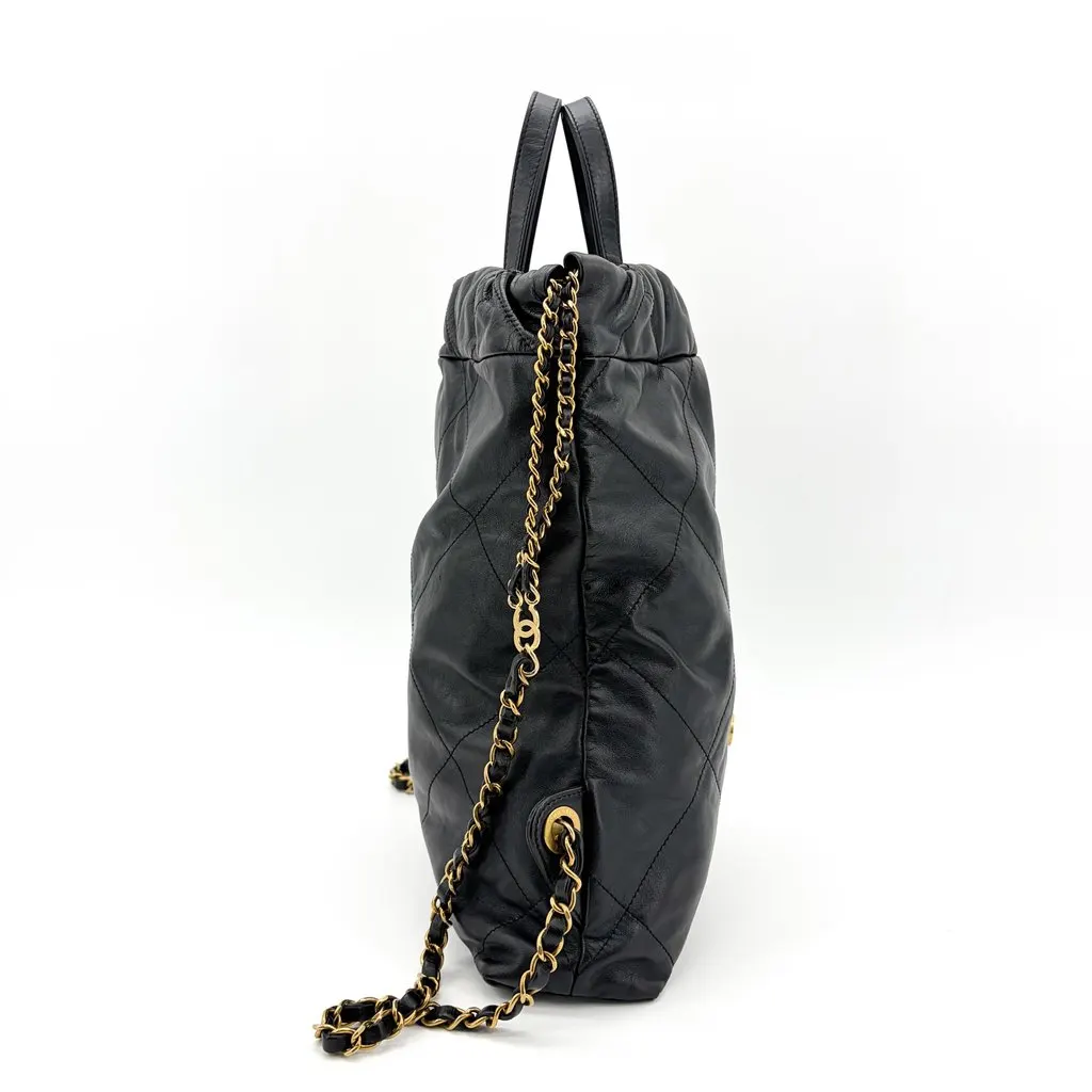 Chanel 22 Backpack Shiny Calfskin Gold Hardware Black Black Leather Very good - Box View