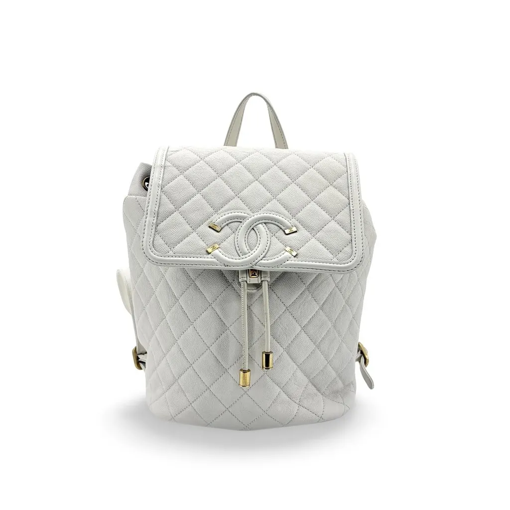 Chanel Urban Spirit Backpack Medium White Gold Hardware White Leather Good - Front View