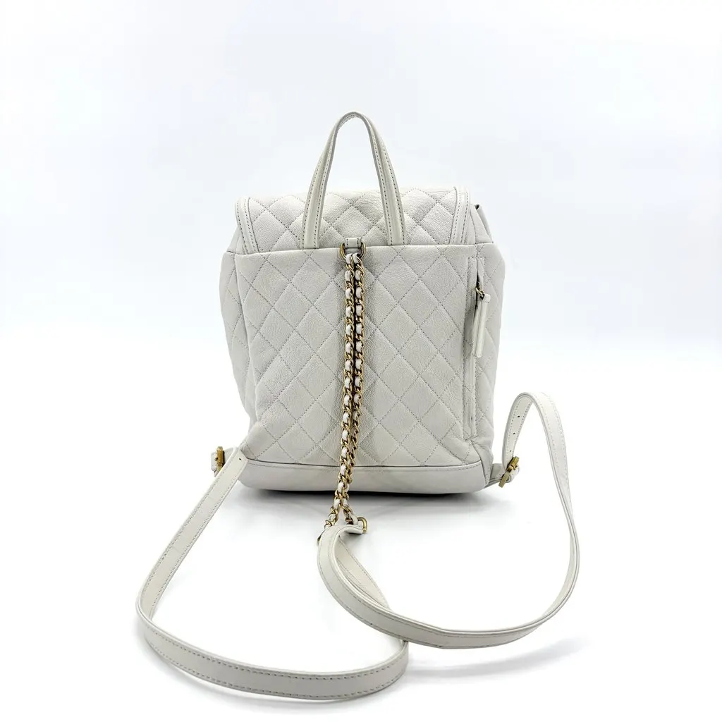 Chanel Urban Spirit Backpack Medium White Gold Hardware White Leather Good - Back View
