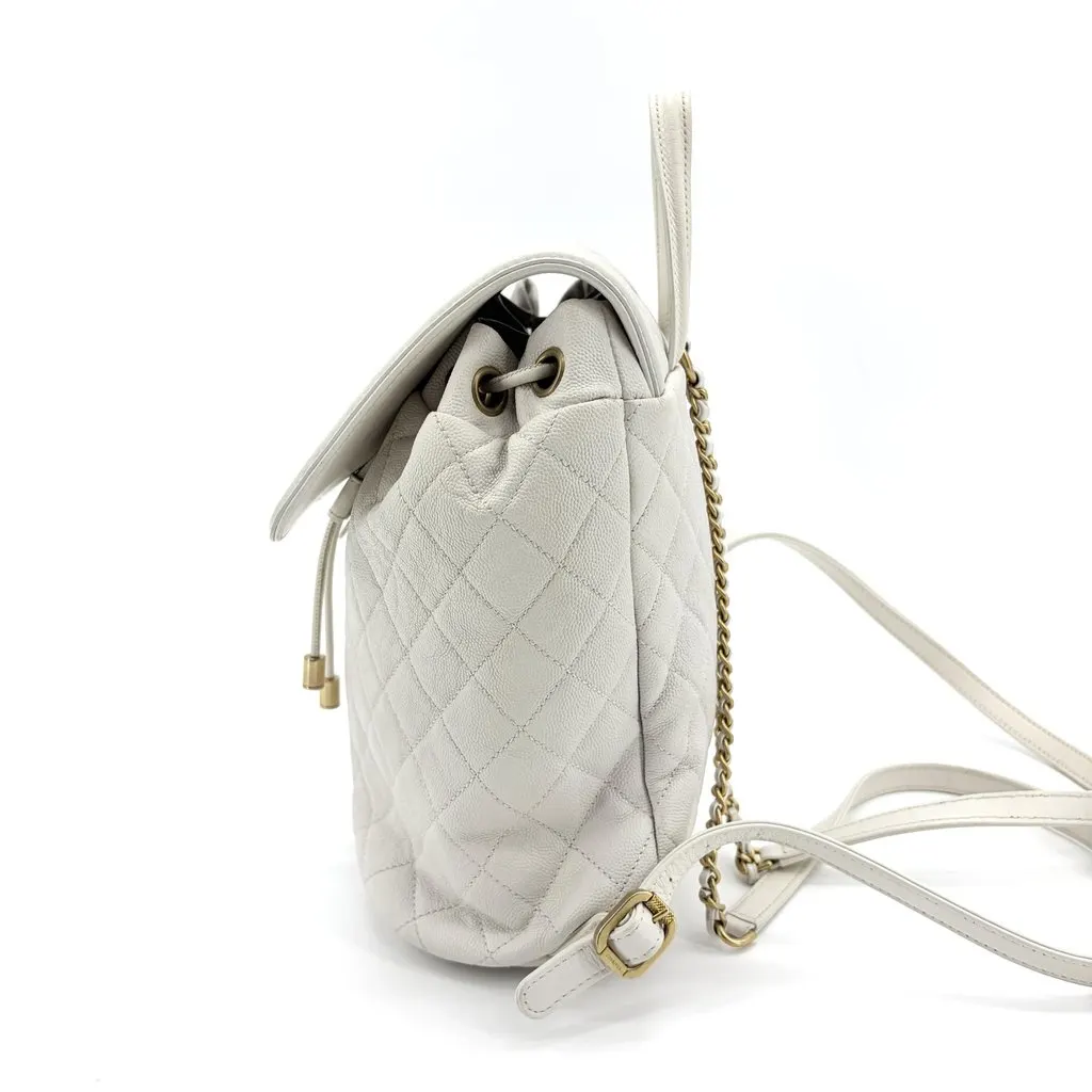 Chanel Urban Spirit Backpack Medium White Gold Hardware White Leather Good - Inside View