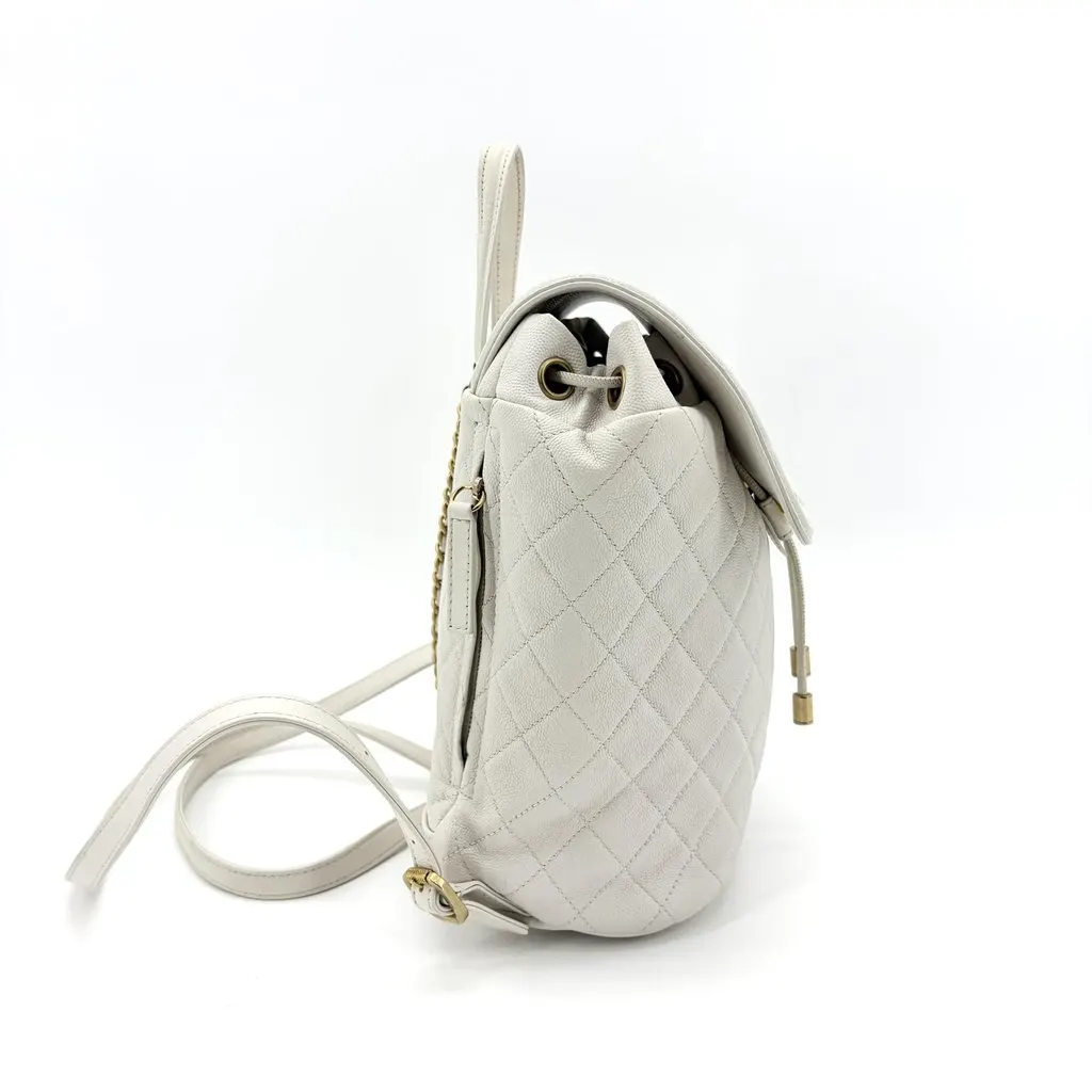 Chanel Urban Spirit Backpack Medium White Gold Hardware White Leather Good - Model View