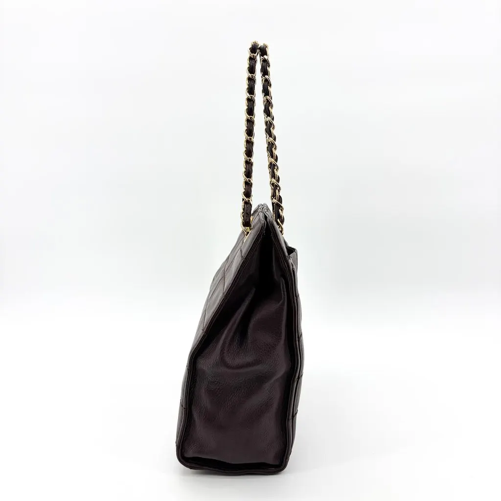 Chanel Chocolate Bar Chain Shoulder Bag Dark Brown Gold Hardware Brown Leather Good - Inside View