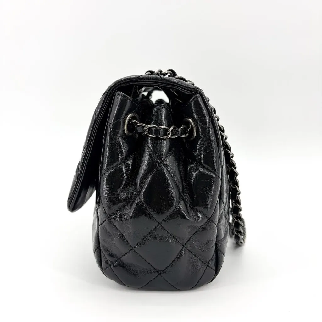 Chanel Crumpled Calfskin So Black Classic Medium Flap Bag Black Leather Very good - Model View