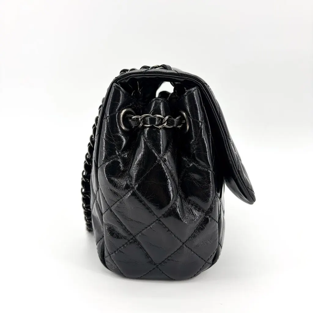 Chanel Crumpled Calfskin So Black Classic Medium Flap Bag Black Leather Very good - Box View