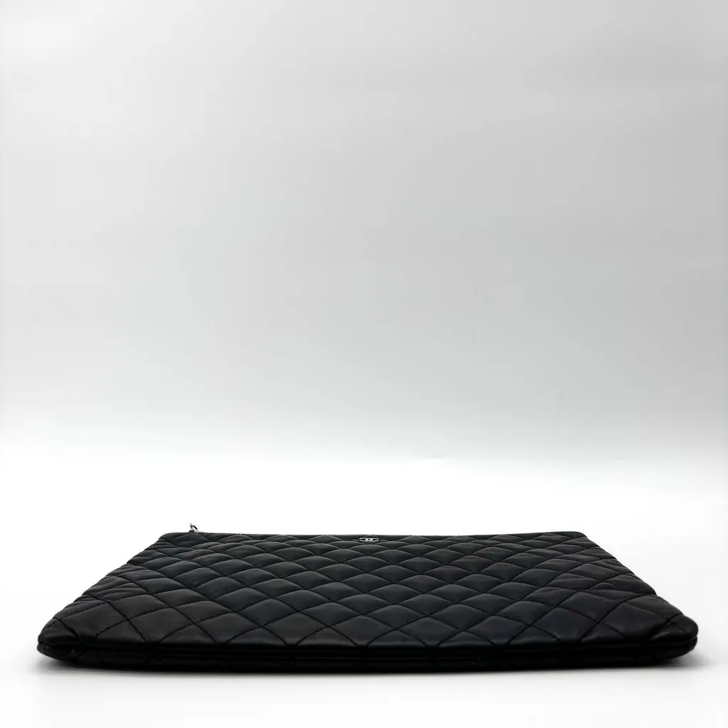 Chanel Lambskin Classic Large Pouch Black Silver Hardware Black Leather Good - Box View