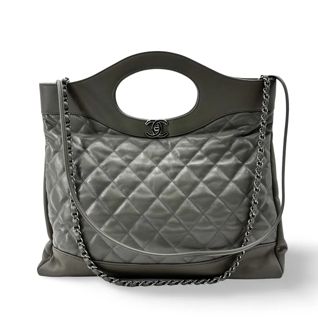 Chanel 31 Large Shopping Bag Gray Silver Hardware MultiColor Leather Good - Front View