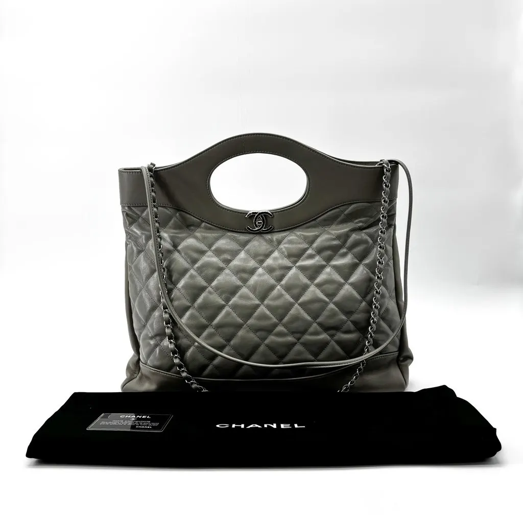 Chanel 31 Large Shopping Bag Gray Silver Hardware MultiColor Leather Good - Back View