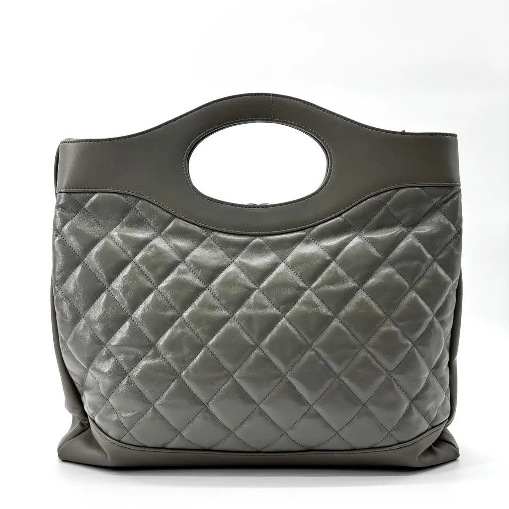 Chanel 31 Large Shopping Bag Gray Silver Hardware MultiColor Leather Good - Inside View