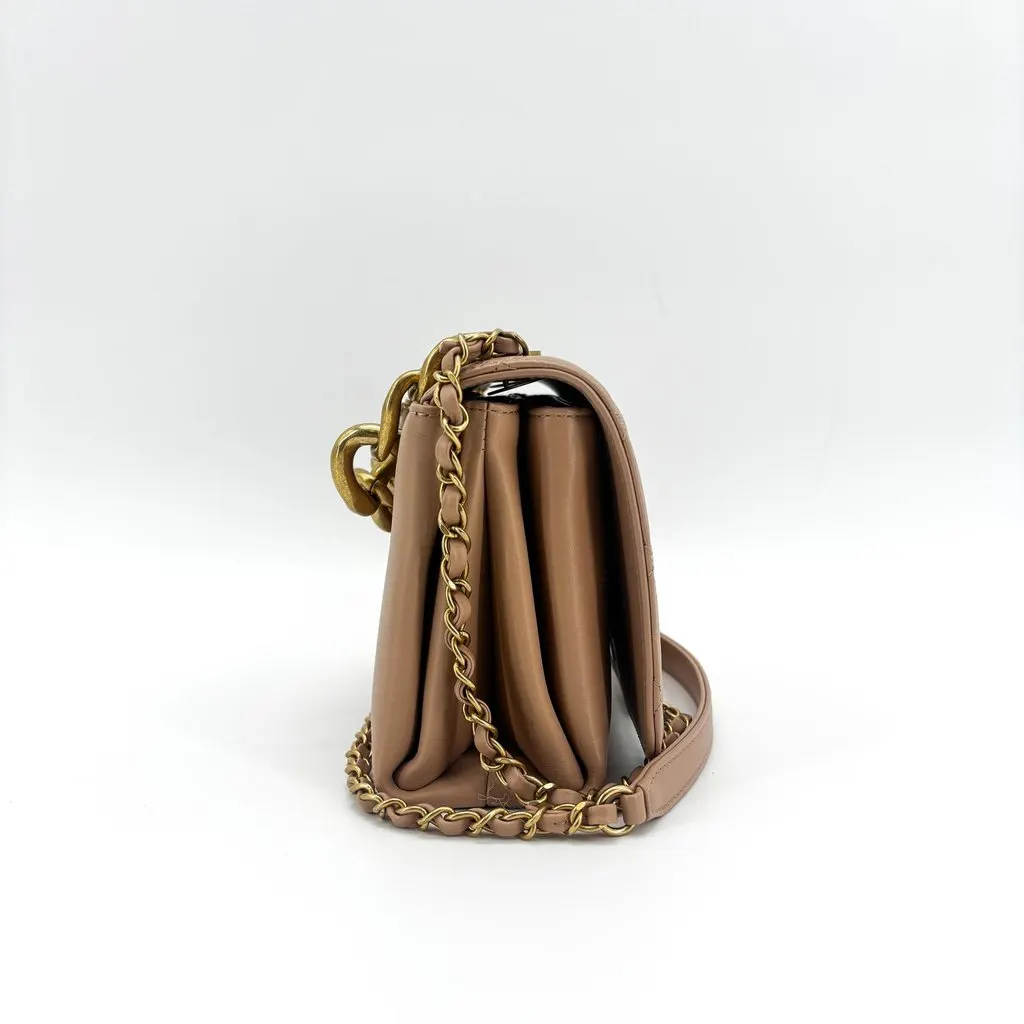 Chanel Matelasse Season Flap Bag Beige Vintage Gold Hardware Beige Leather Very good - Model View