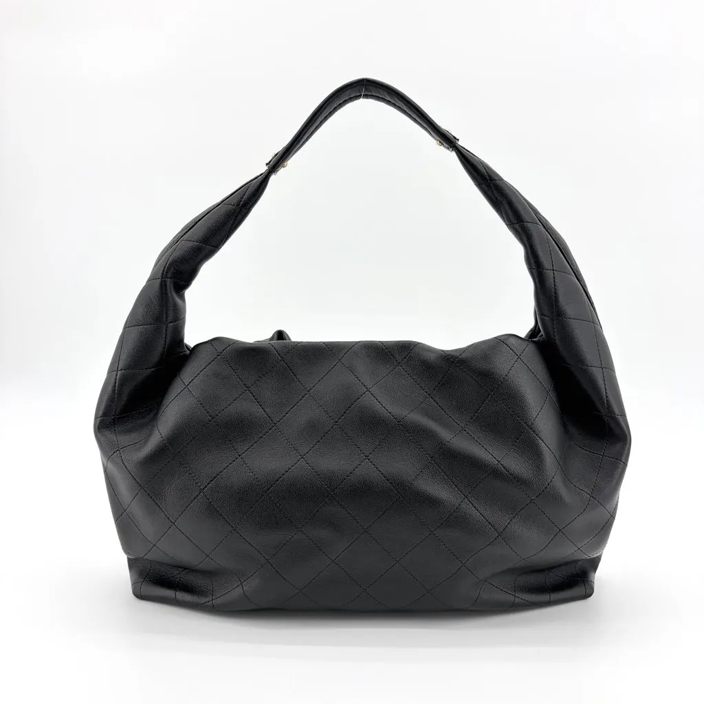 Chanel Quilted CC Charm Hobo Bag Black Gold Hardware Black Leather Very good - Inside View