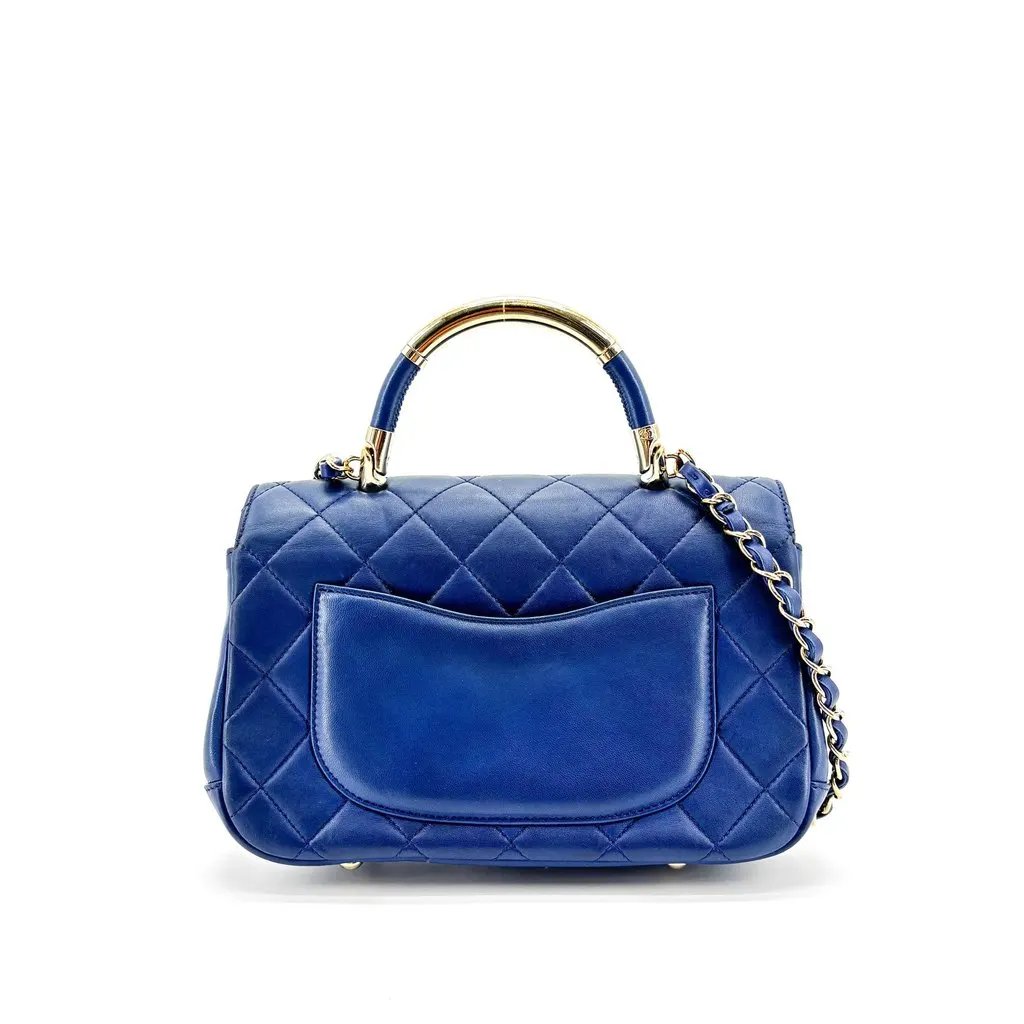 Chanel Lambskin Metal Top Handle Flap Bag Gold Hardware Blue Blue Leather Very good - Inside View