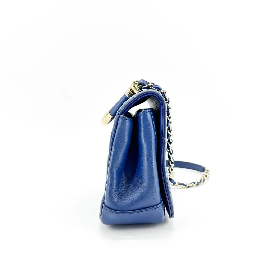 Chanel Lambskin Metal Top Handle Flap Bag Gold Hardware Blue Blue Leather Very good - Box View