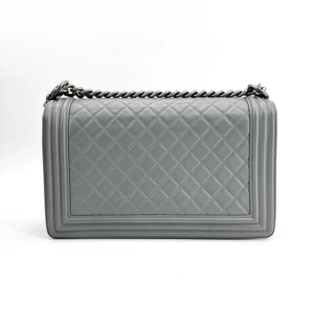 Chanel Boy Bag Medium Vintage Silver Hardware Grey MultiColor Leather Very good - Inside View