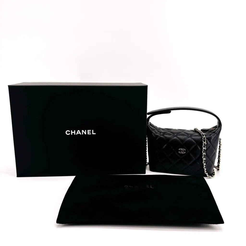 Chanel Caviar Quilted Small Hobo Bag Black Gold Hardware Black Leather Very good - Back View