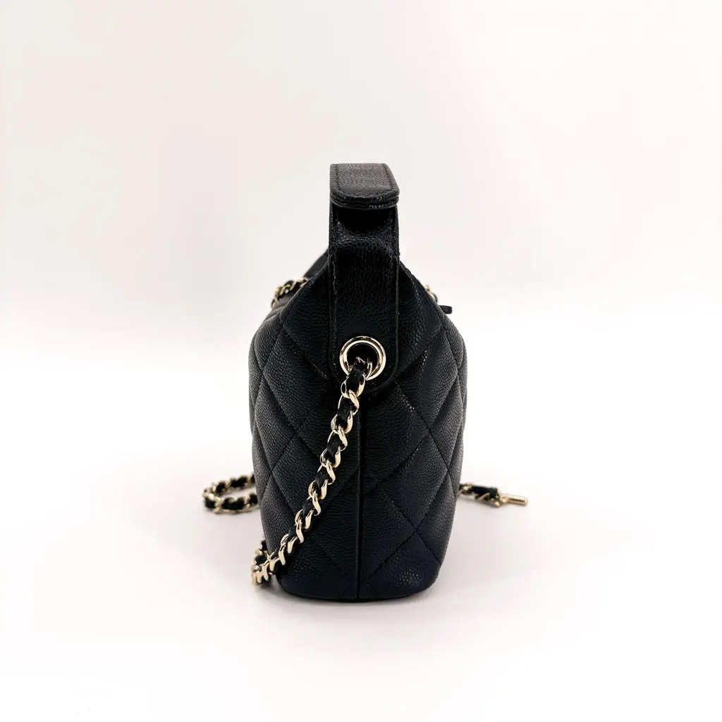 Chanel Caviar Quilted Small Hobo Bag Black Gold Hardware Black Leather Very good - Model View