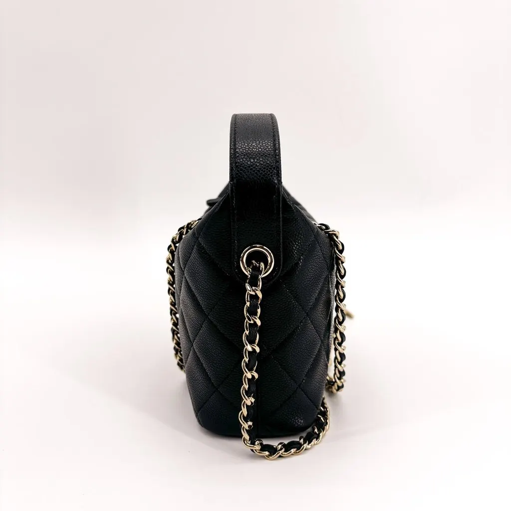Chanel Caviar Quilted Small Hobo Bag Black Gold Hardware Black Leather Very good - Box View