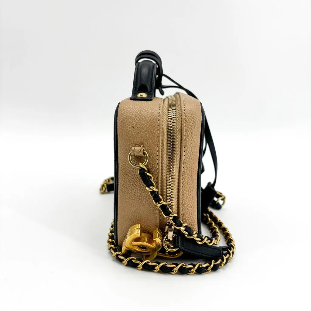 Chanel CC Filigree Vanity Case Small Beige Black Beige Leather Very good - Box View