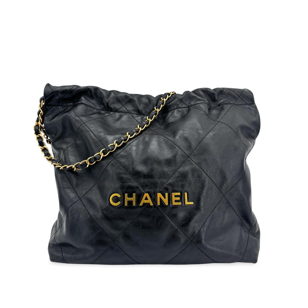 Chanel 22 Medium Shoulder Bag Black Gold Hardware Black X-La