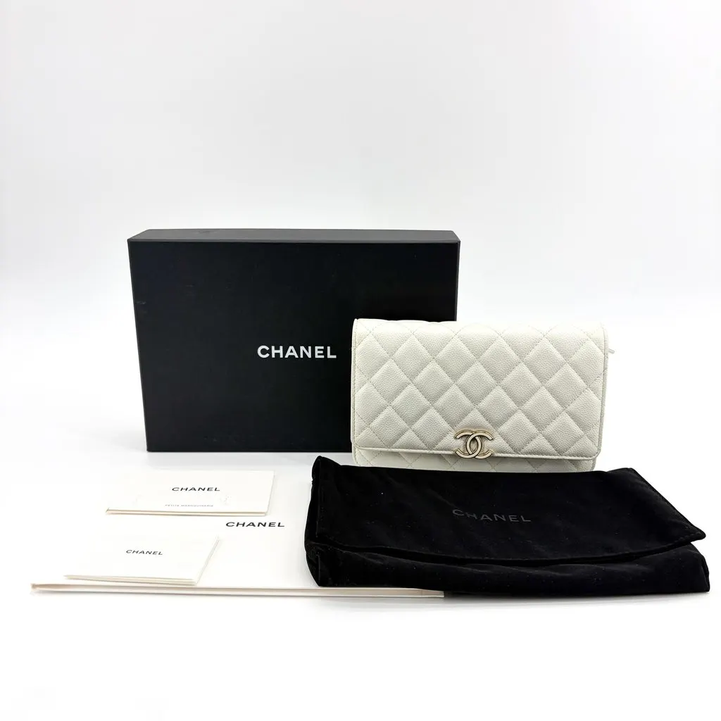Chanel Classic Wallet on Chain Caviar White Champagne Gold White Leather Very good - Back View