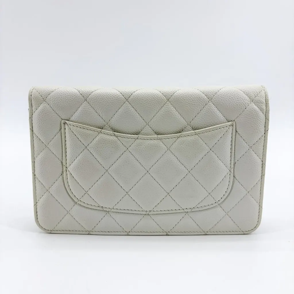 Chanel Classic Wallet on Chain Caviar White Champagne Gold White Leather Very good - Inside View