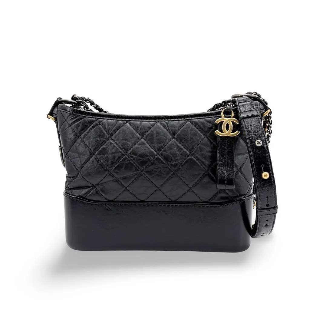 Chanel Gabrielle Small Hobo Bag Black Black Leather Good - Front View