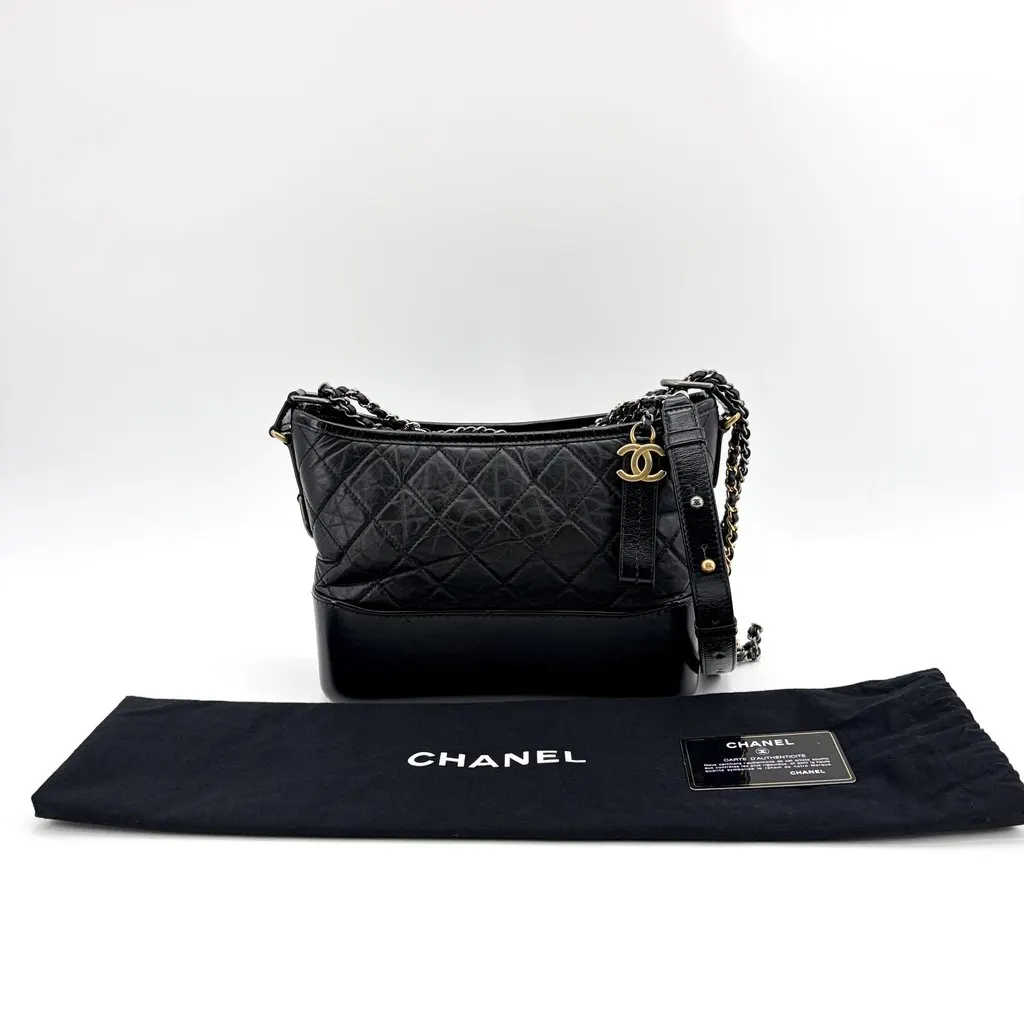 Chanel Gabrielle Small Hobo Bag Black Black Leather Good - Back View