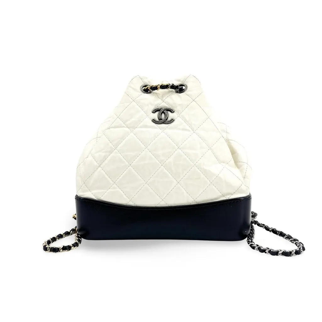Chanel Gabrielle Backpack Small Black and White Black Leather Very good - Front View