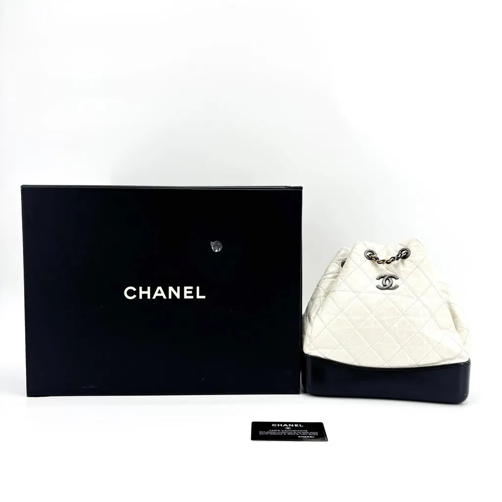 Chanel Gabrielle Backpack Small Black and White Black Leather Very good - Back View