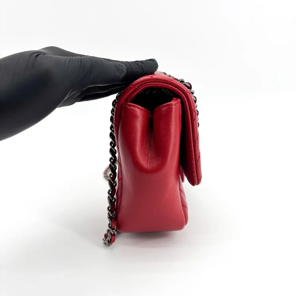 Chanel Chevron Coco Mark Flap Shoulder Bag Red Silver Hardware Red Leather Very good - Box View