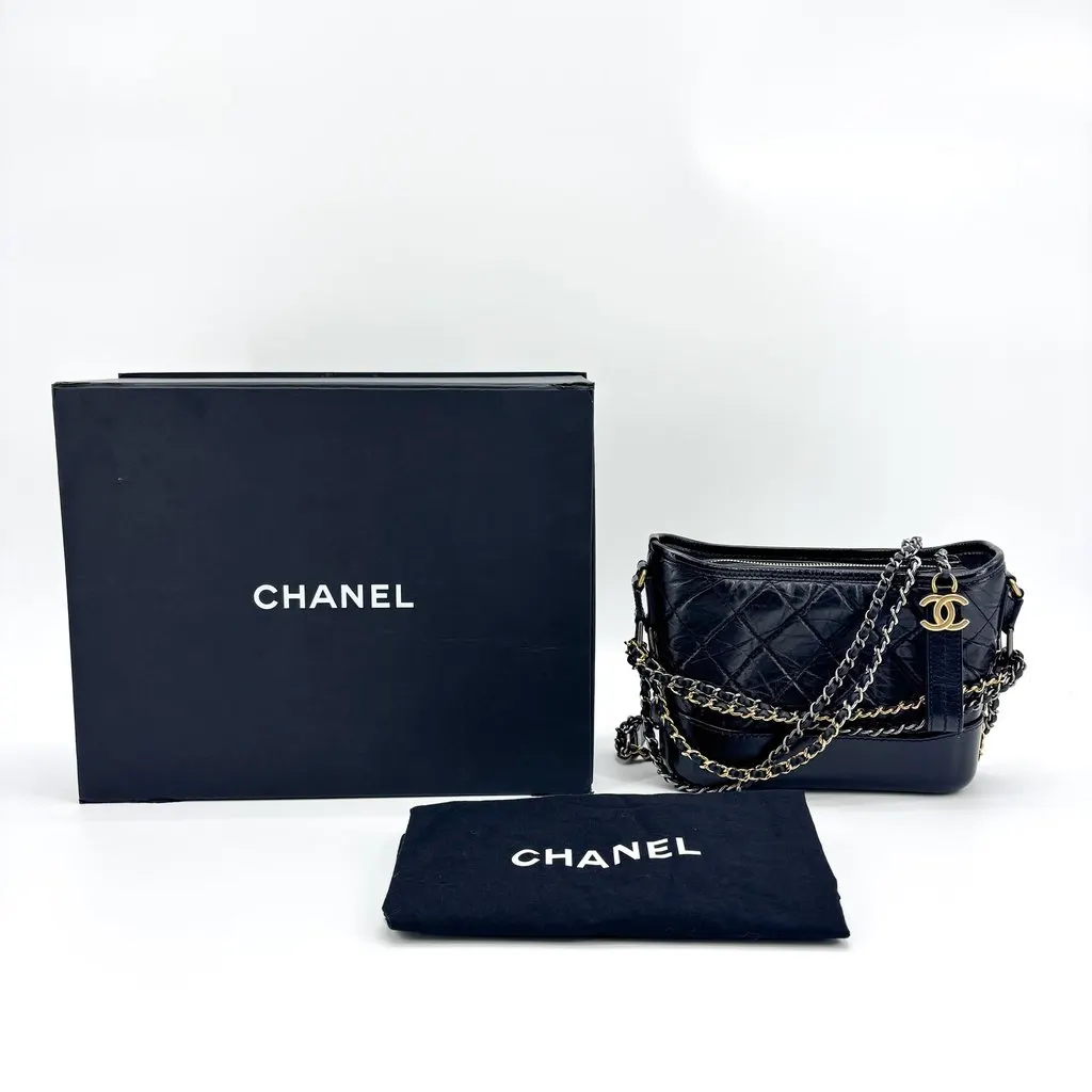 Chanel Gabrielle Small Hobo Bag Black Vintage Calfskin Black Leather Good - Back View