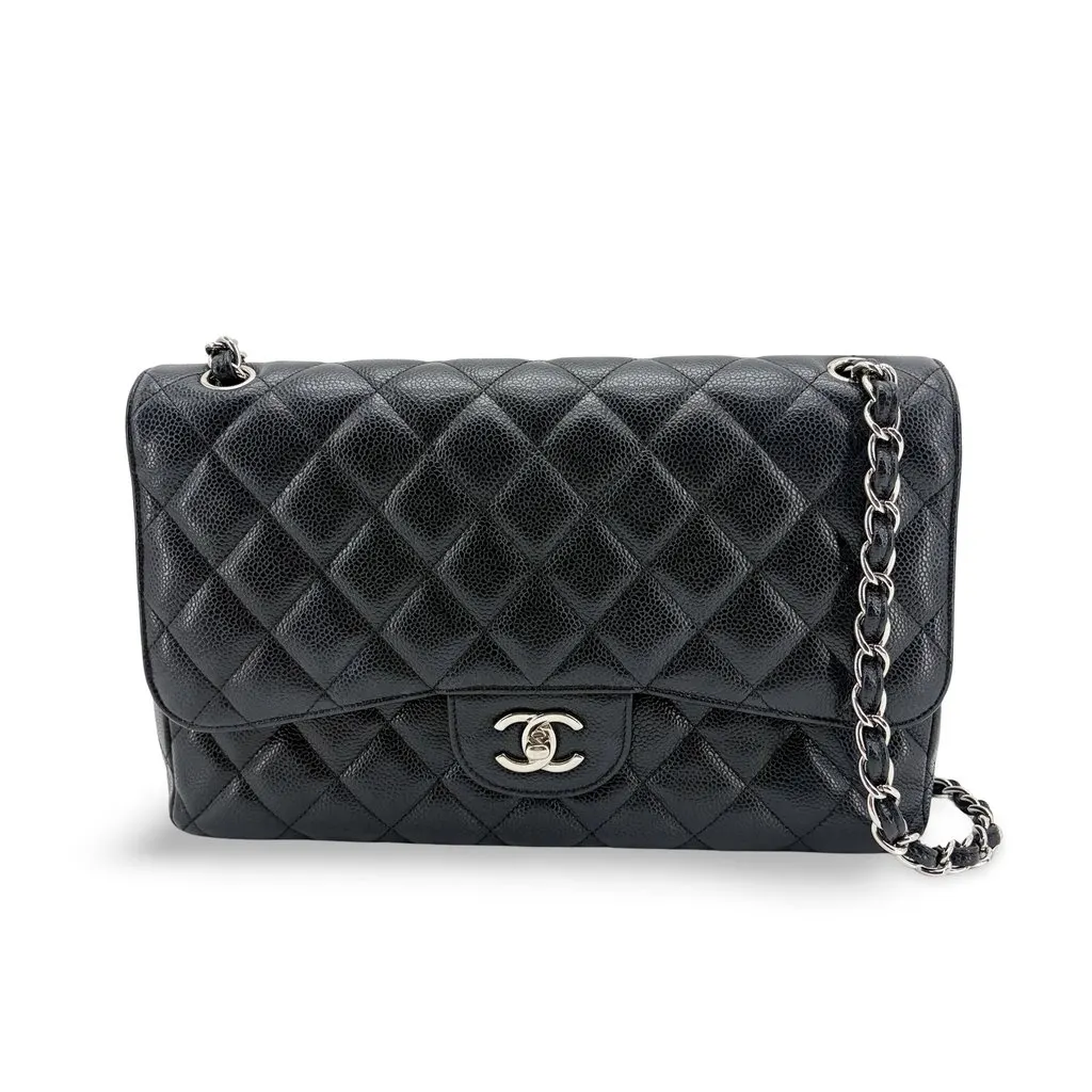 Chanel Classic Flap Bag Medium Black Silver Hardware