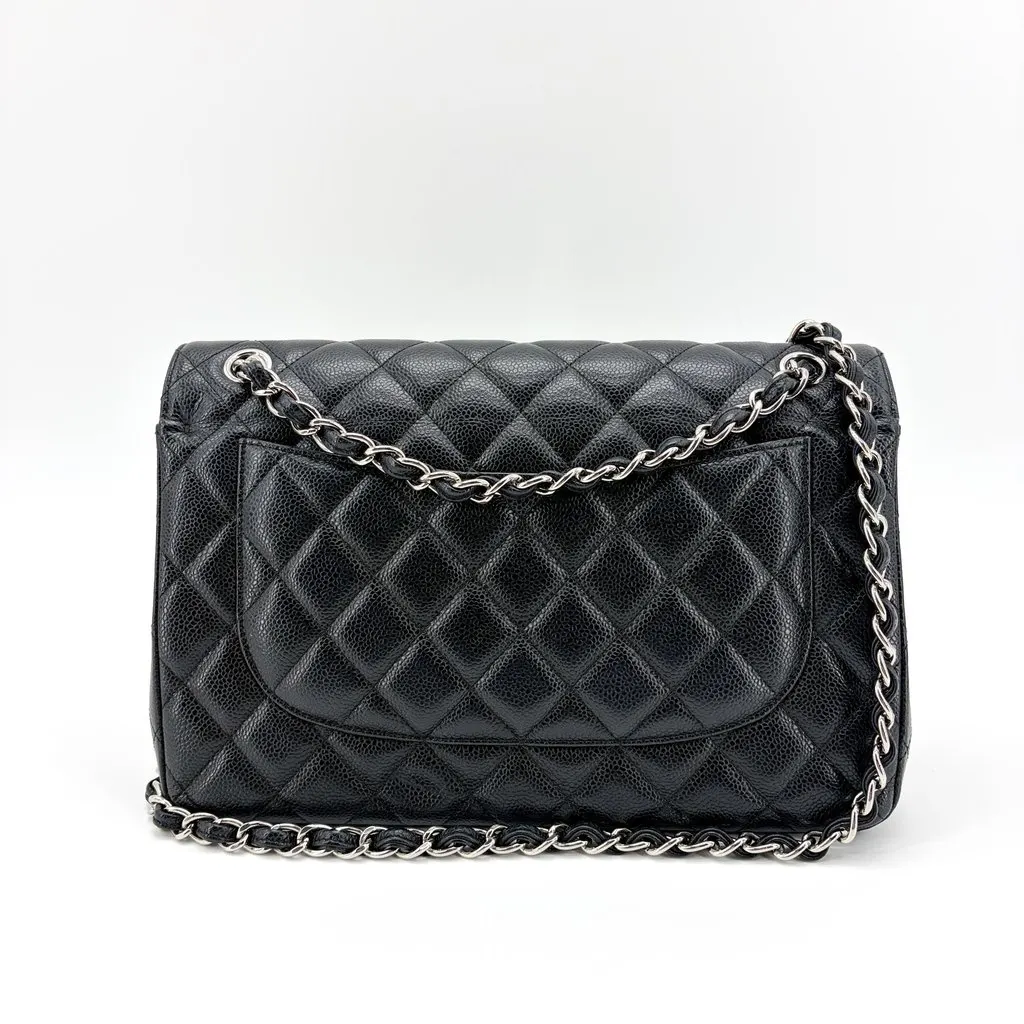 Chanel Classic Flap Bag Medium Black Silver Hardware Black Leather Very good - Inside View