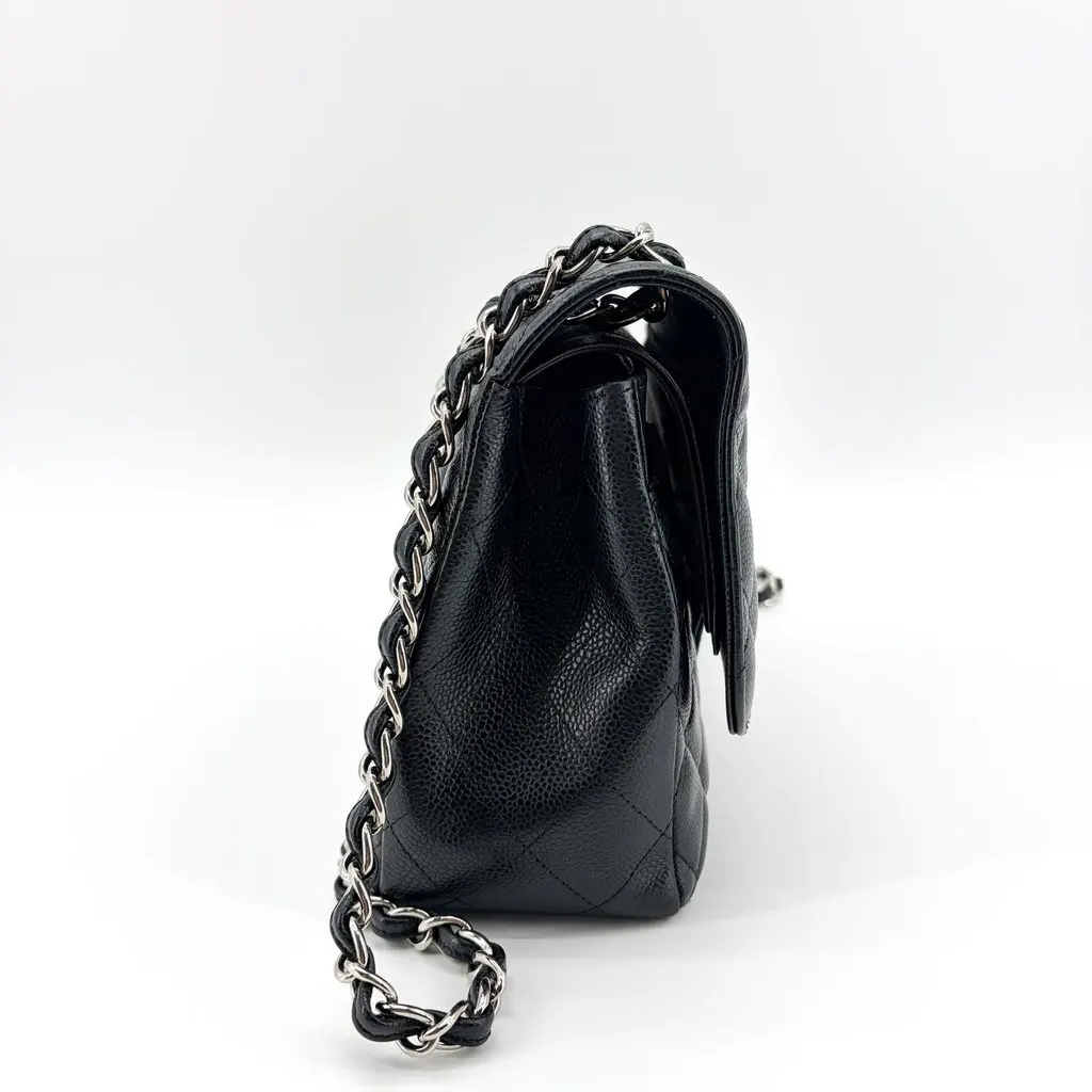 Chanel Classic Flap Bag Medium Black Silver Hardware Black Leather Very good - Box View