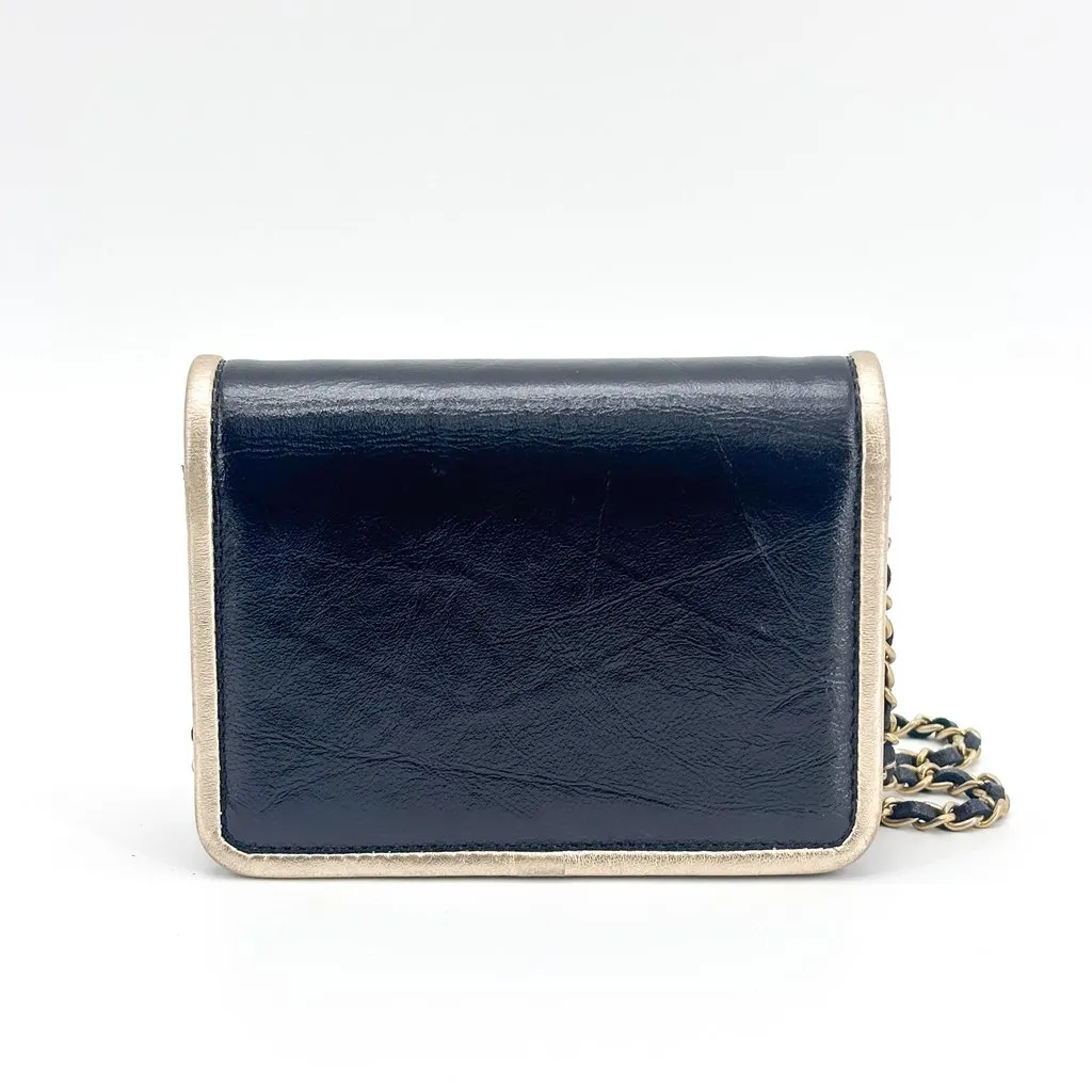 Chanel Calfskin Metallic Gold Trim Mini Flap Bag with Chain Black Black Leather Very good - Inside View