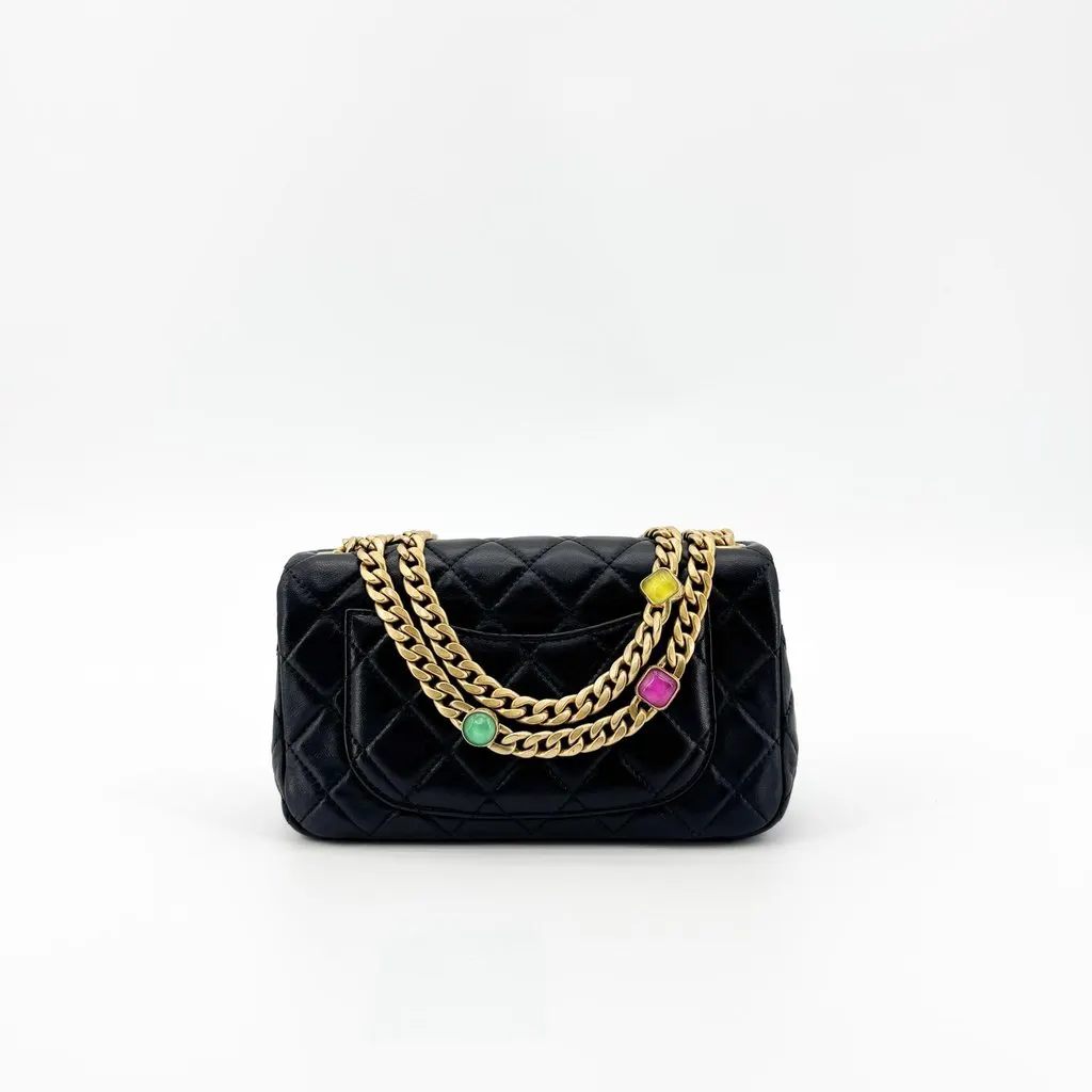 Chanel Lambskin Chunky Chain Mini Flap Bag Black Gold Hardware Black Leather Very good - Inside View