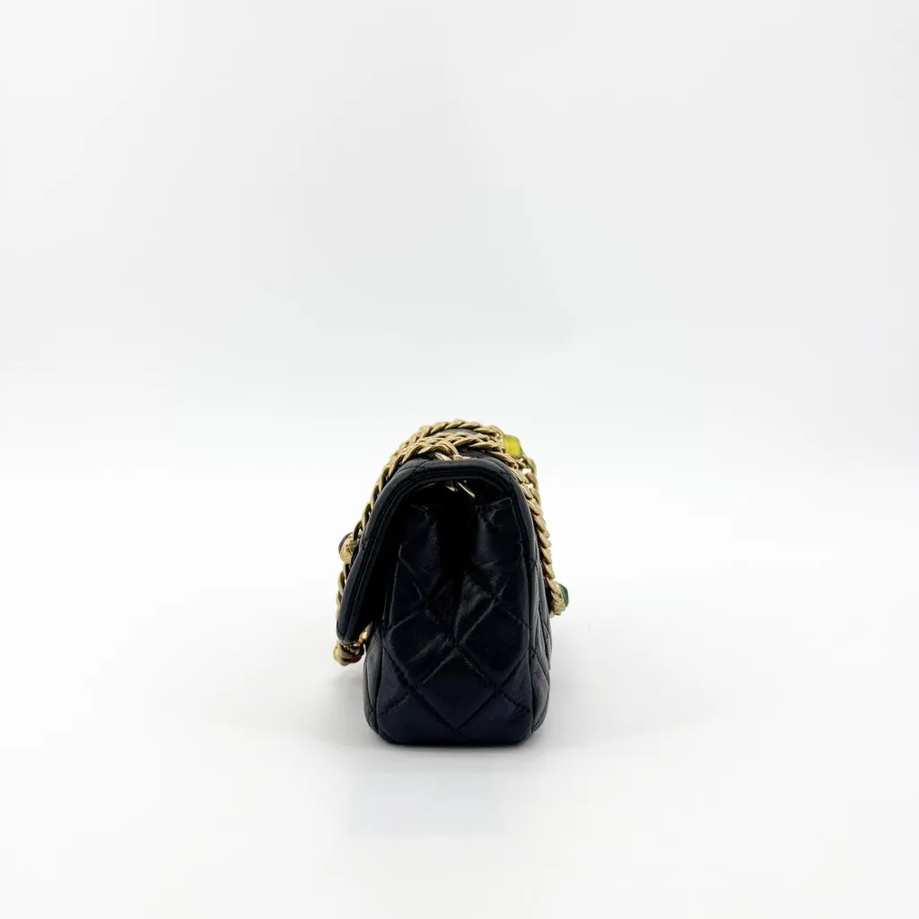 Chanel Lambskin Chunky Chain Mini Flap Bag Black Gold Hardware Black Leather Very good - Model View