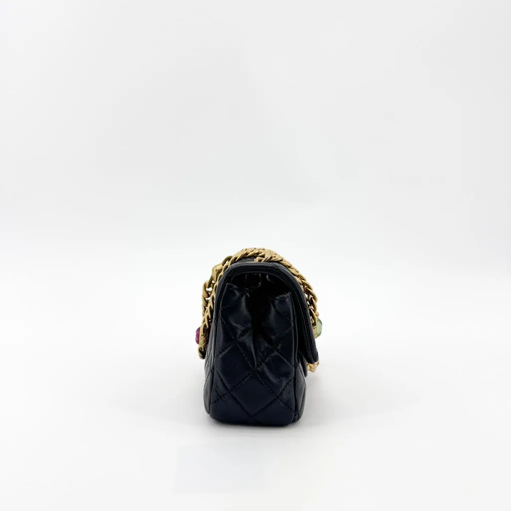 Chanel Lambskin Chunky Chain Mini Flap Bag Black Gold Hardware Black Leather Very good - Box View