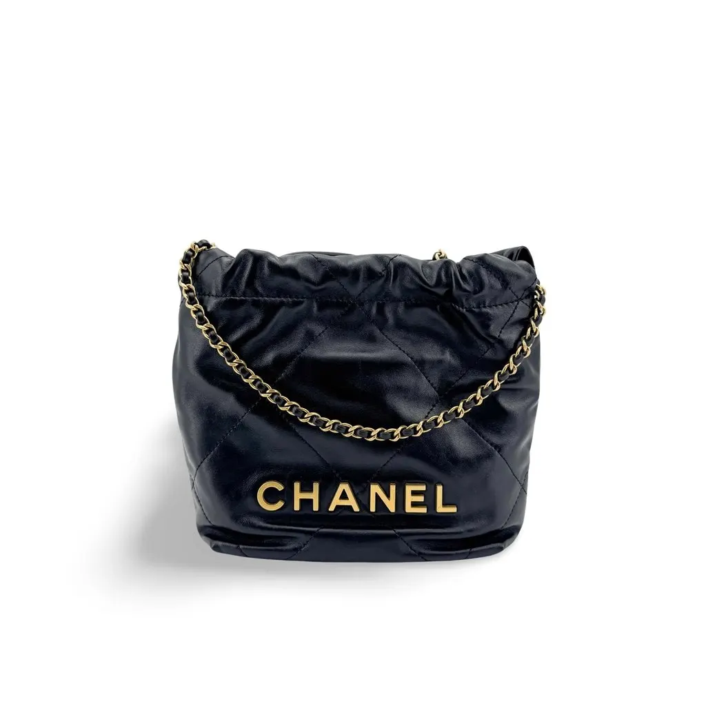 Chanel 22 Mini Bag Black Gold Hardware Black Leather Very good - Front View