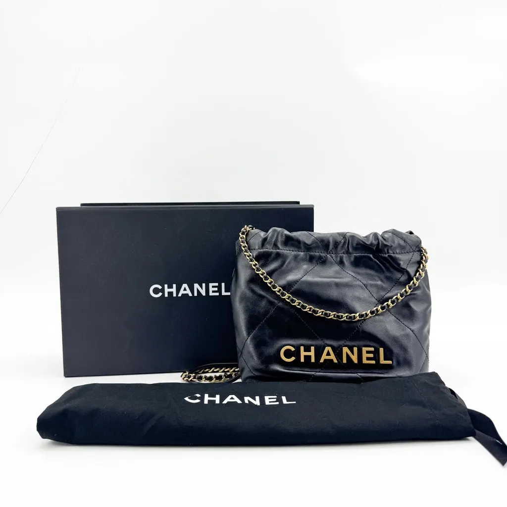 Chanel 22 Mini Bag Black Gold Hardware Black Leather Very good - Back View