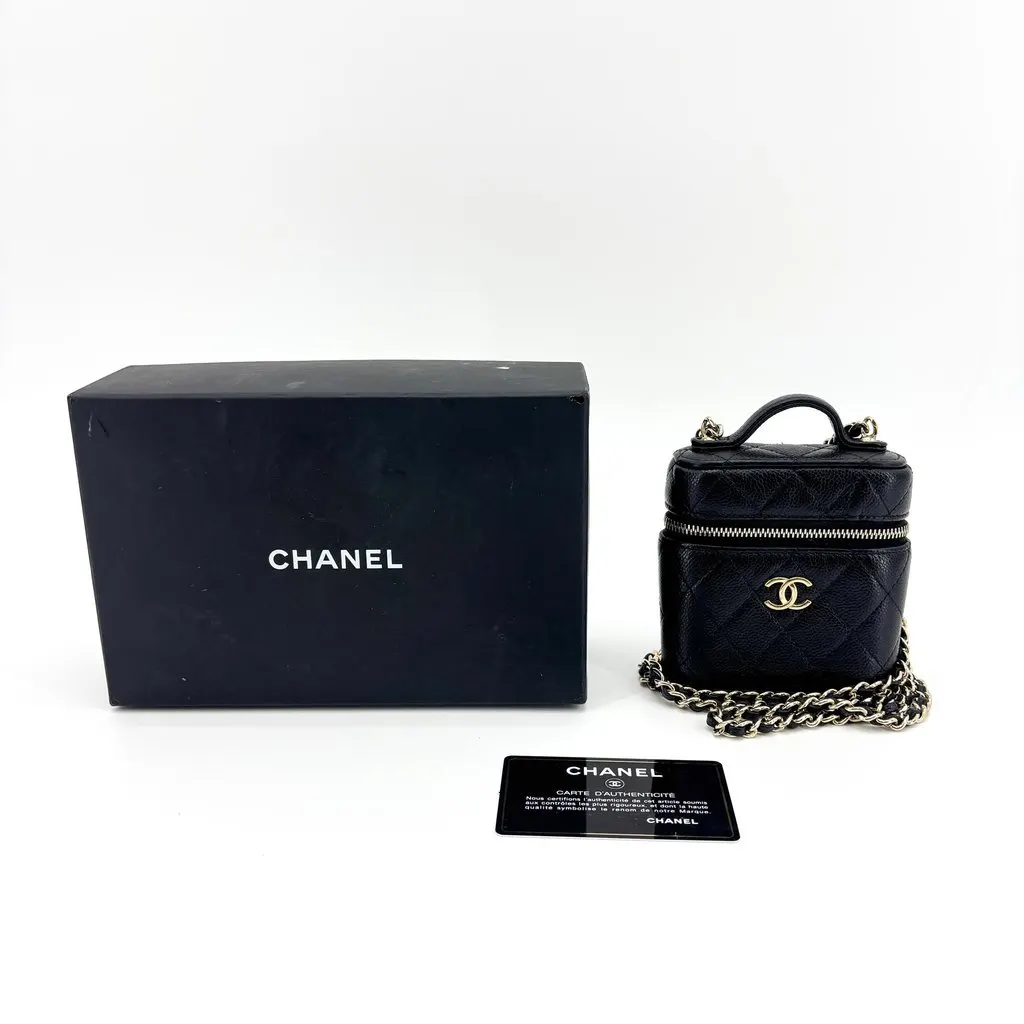 Chanel Classic Top Handle Vanity With Chain Black Caviar Gold Hardware Black Leather Very good - Back View