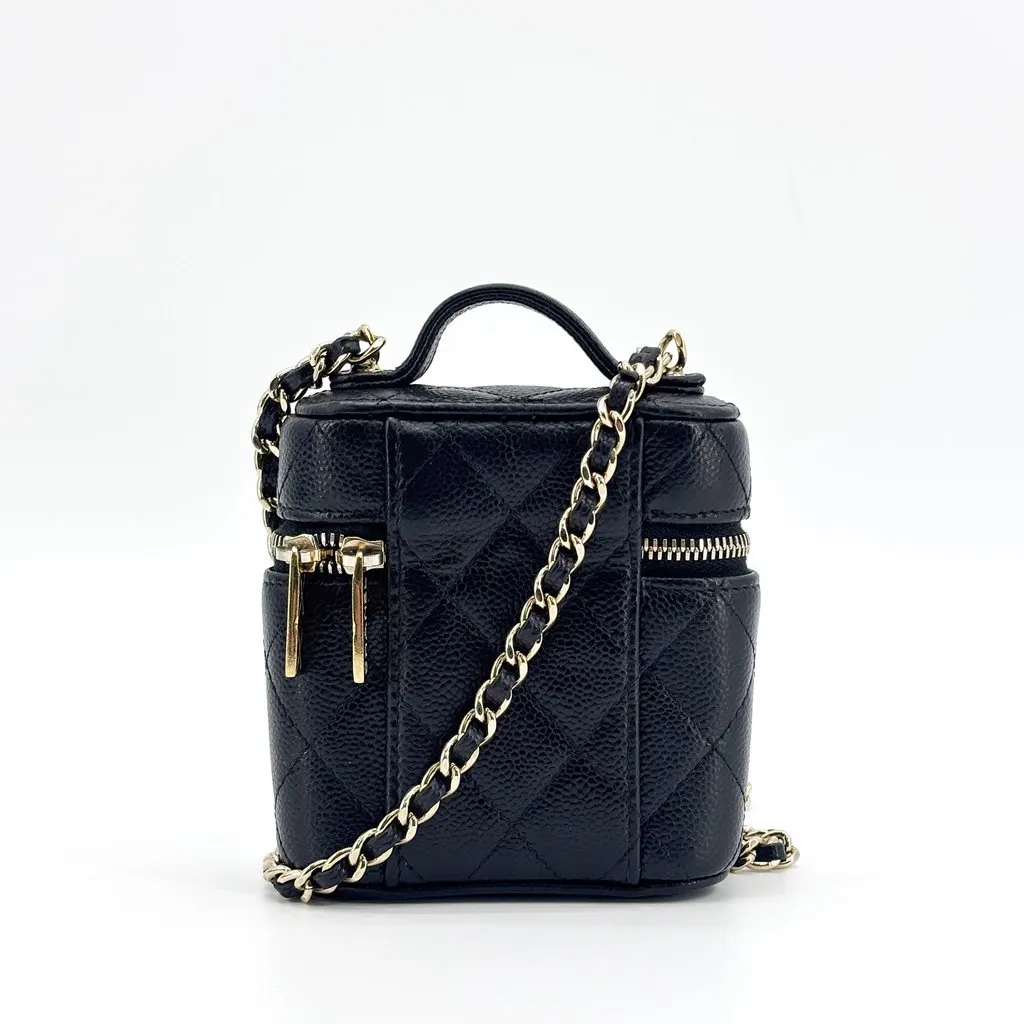 Chanel Classic Top Handle Vanity With Chain Black Caviar Gold Hardware Black Leather Very good - Inside View