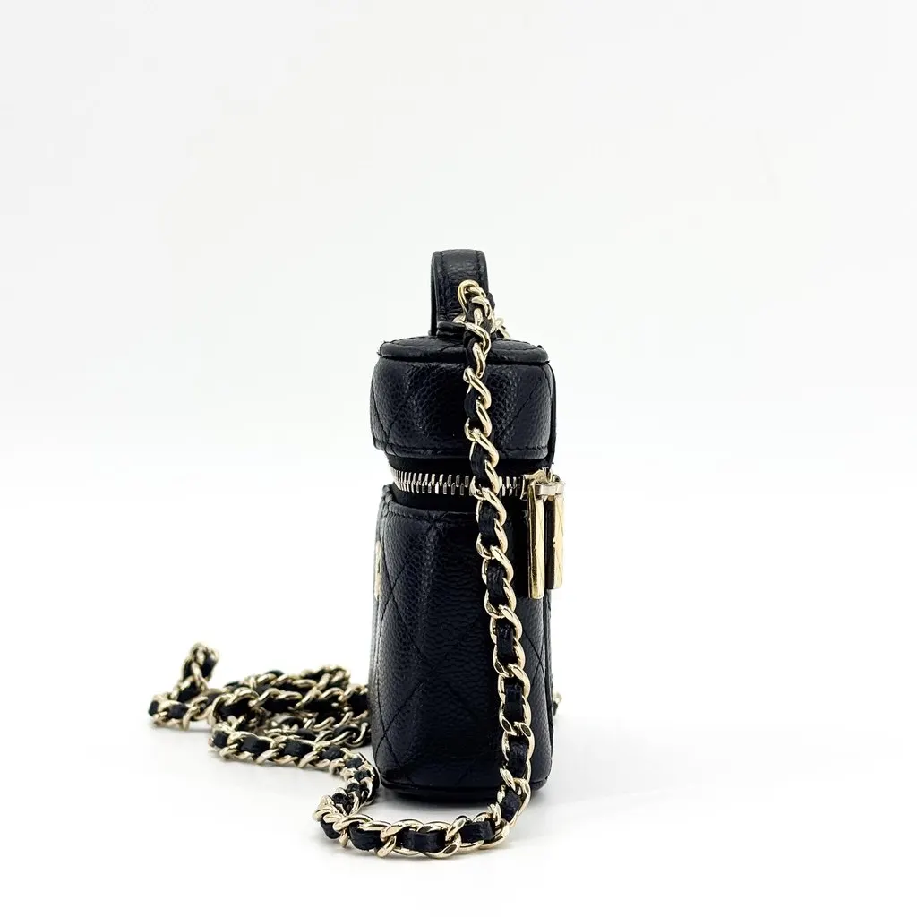 Chanel Classic Top Handle Vanity With Chain Black Caviar Gold Hardware Black Leather Very good - Model View