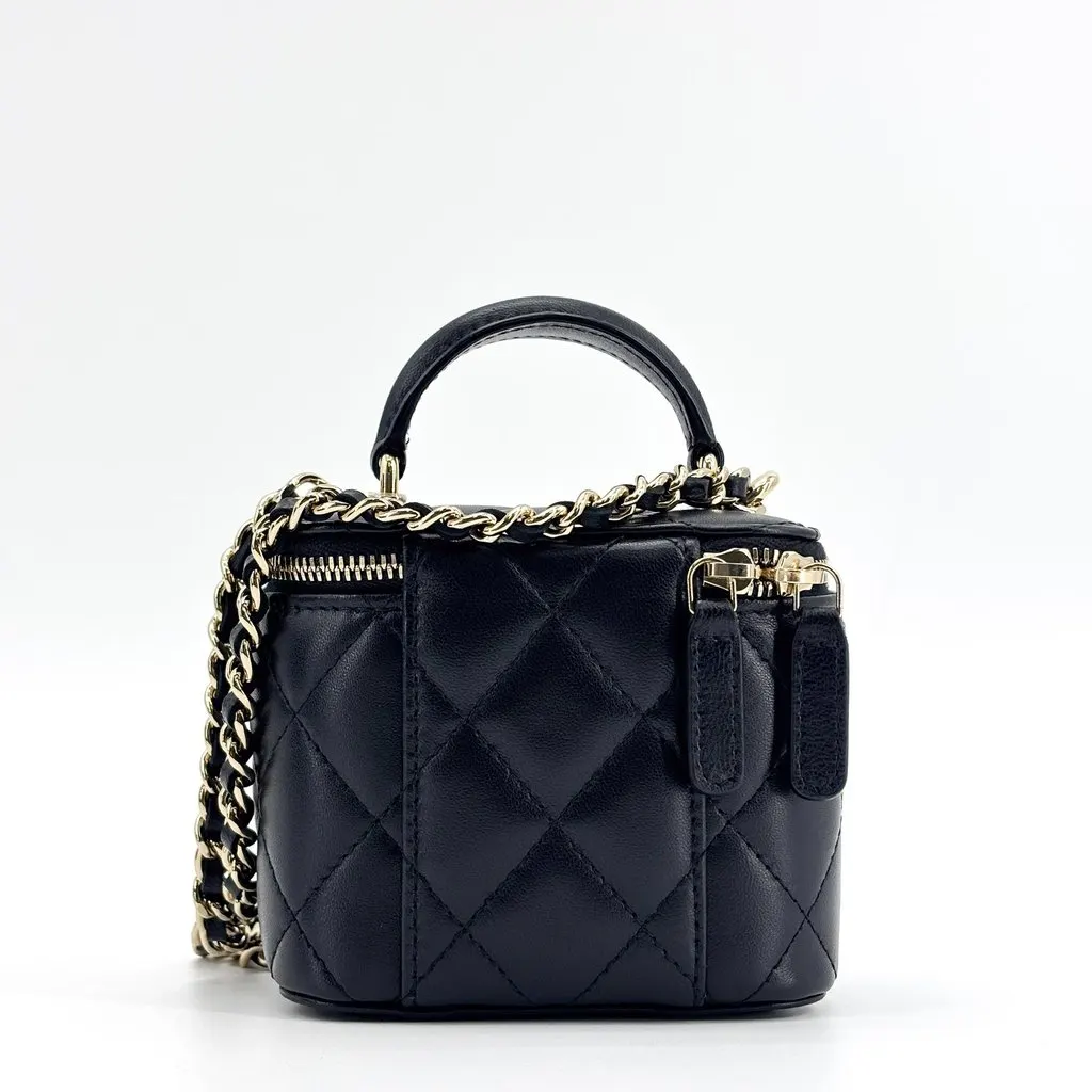 Chanel Classic Vanity with Handle Lambskin Black GHW Black Leather Very good - Inside View