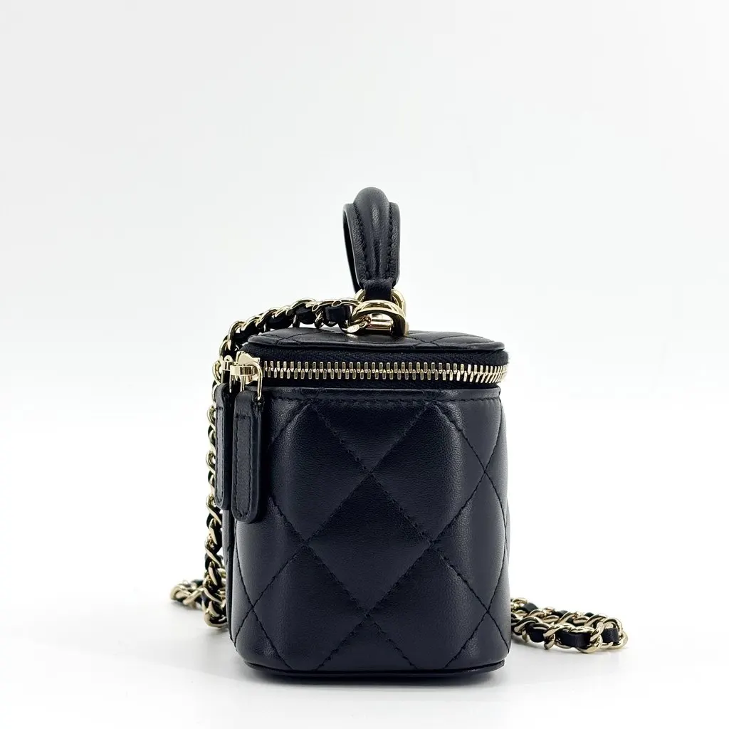 Chanel Classic Vanity with Handle Lambskin Black GHW Black Leather Very good - Model View