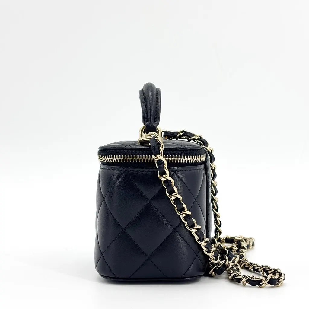 Chanel Classic Vanity with Handle Lambskin Black GHW Black Leather Very good - Box View