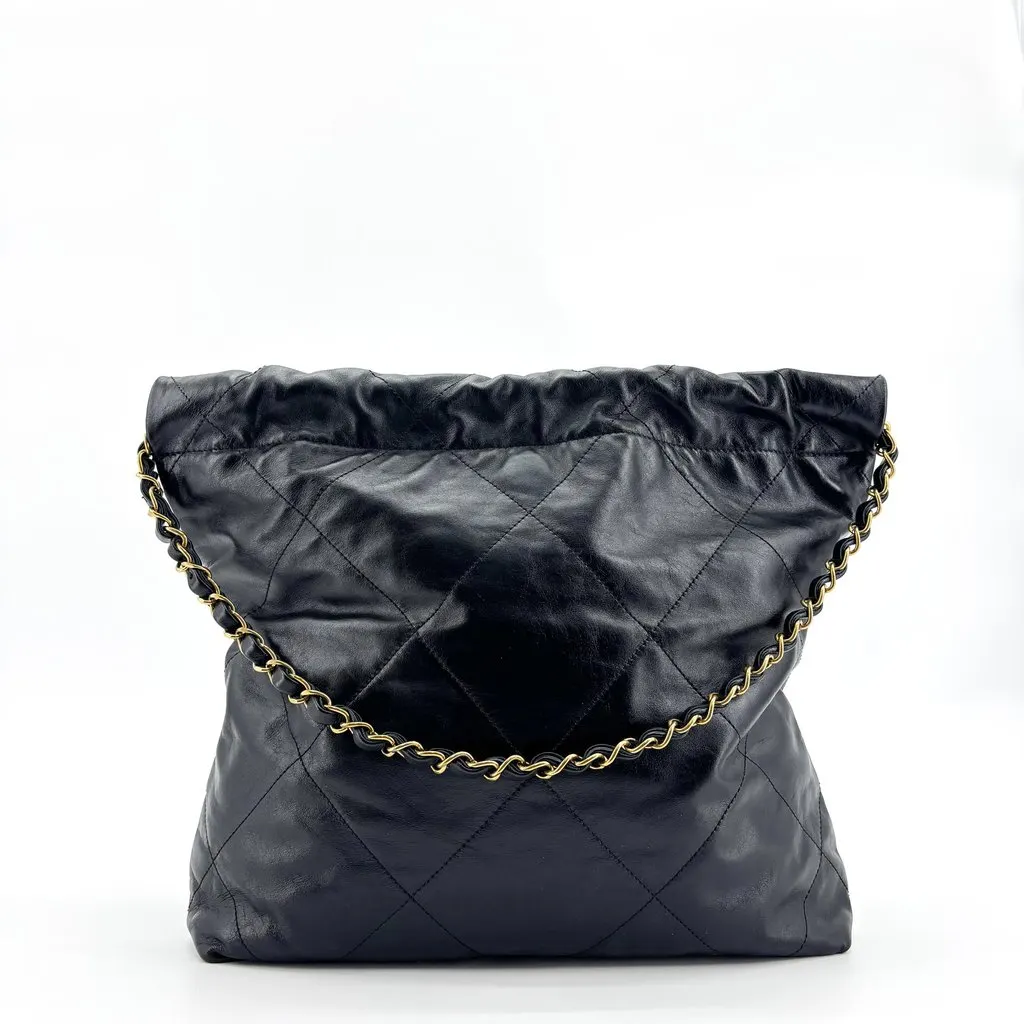 Chanel 22 Mini Bag Black Gold Black Leather Good - Back View