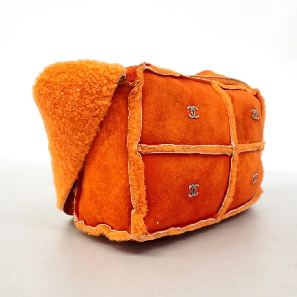 Chanel shoulder bag, shearling, orange, women's. Orange Good - Back View