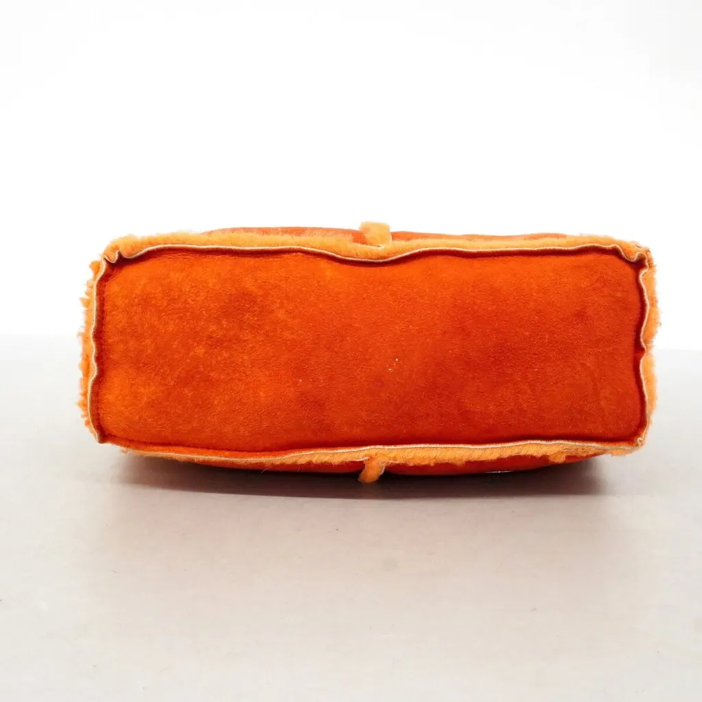 Chanel shoulder bag, shearling, orange, women's. Orange Good - Inside View