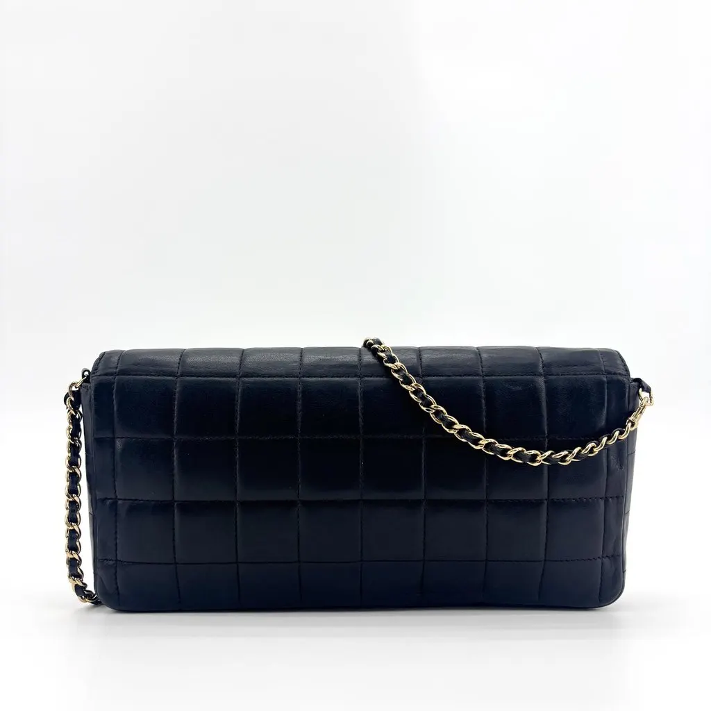 Chanel Chocolate Bar East West Flap Shoulder Bag Black Gold Hardware Black Leather Good - Inside View