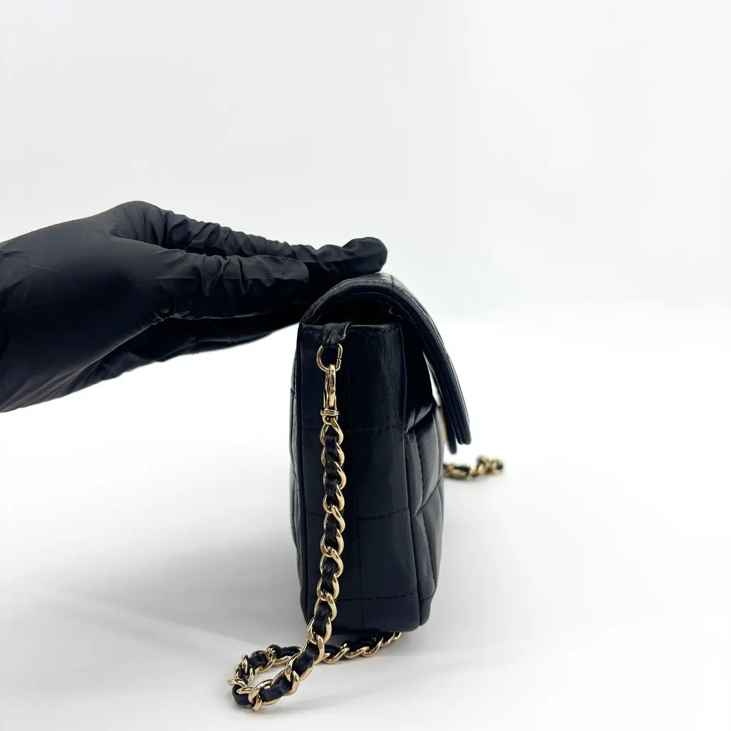 Chanel Chocolate Bar East West Flap Shoulder Bag Black Gold Hardware Black Leather Good - Box View